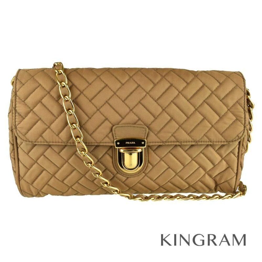 Prada quilted chain shoulder bag beige